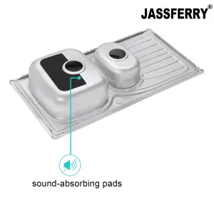 JASSFERRY Stainless Steel Kitchen Sink Inset 1.5 Bowl Reversible Drainer, 980 x 510 mm