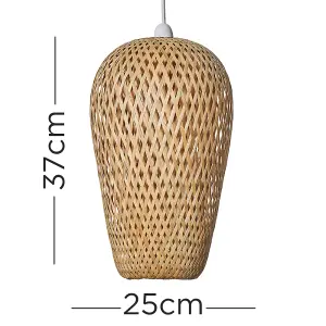 ValueLights Malay Modern Easy Fit Natural Bamboo Lattice Design Oblong Ceiling Pendant Light Shade