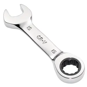 Draper Tools HI-TORQ Metric Stubby Ratchet Combination Spanner, 15mm