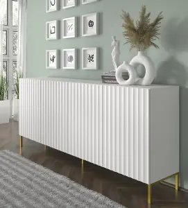 Elegant White Wave Sideboard Cabinet with Gold Legs (W)200cm (H)87cm (D)42cm - Spacious & Modern