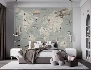 Walltastic Map of the World Multicolour Smooth Wallpaper Mural 8ft high x 10ft wide