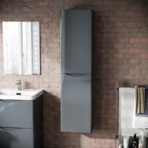 Nes Home Bathroom 1500mm Anthracite Wall Hung Furniture Tall Storage Cabinet Unit