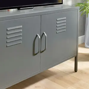 Grey Metal, 2 door 100cm wide TV Cabinet, Display Cabinet for Home or Office