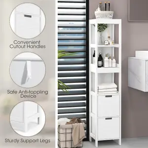 Costway 5-Tier Bathroom Tall Cabinet 145cm Storage Organizer Rack Stand Cupboard w/ 2 drawers