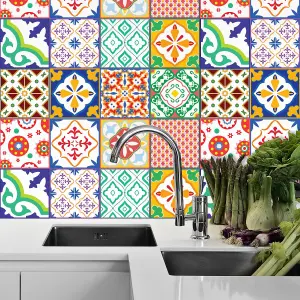 24 Pieces 15x15cm Classic Mediterranean Colourful Mixed 1 Tile Stickers