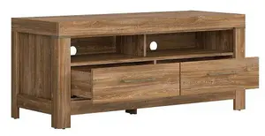 TV Unit Cabinet Media Storage LED Light 2 Soft Close Drawers Oak Effect Gent