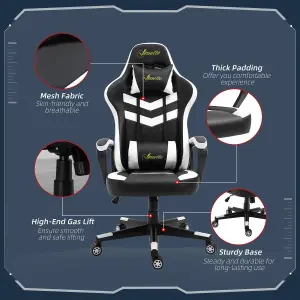 Vinsetto Racing Gaming Chair with Lumbar Support, Headrest, Swivel Wheel, PVC Leather Gamer Desk, Black White