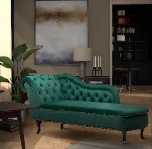 Right Hand Chaise Lounge in Velvet Emerald Green