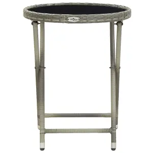 Berkfield Tea Table Grey 60 cm Poly Rattan and Tempered Glass