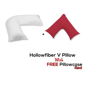 V Pillow With FREE V Pillowcase Polycotton Cover Orthopedic Neck & Back Support Hollowfiber Filled Pillow