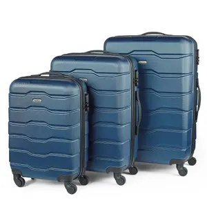 VonHaus Suitcase Set, Navy 3pc Wheeled Luggage, ABS Plastic Carry On or Check in Travel Case, Hard Shell with 4 Spinner Wheels