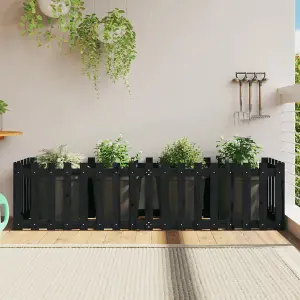 Berkfield Garden Raised Bed with Fence Design Black 200x50x50 cm Solid Wood Pine