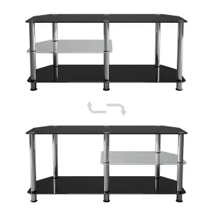 AVF Classic 1.14m Glass Corner TV Stand with Vertical Storage for TVs up to 55" - Black & Chrome