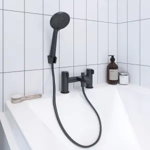 GoodHome Cavally Matt Black Mixer tap with shower kit