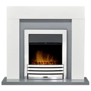 Adam Dakota Fireplace in Pure White & Grey with Eclipse Electric Fire in Chrome, 39 Inch