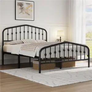 Yaheetech Black 5ft King Metal Bed Frame with Arched Headboard and Footboard