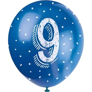 Unique Party Latex Pearlised 9th Birthday Balloons (Pack of 5) Blue (One Size)