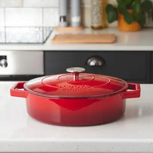 Cast Iron Casserole Set of 2 20cm & 28cm / 2.8L & 4.3L Dishes Oven Proof Enamelled Cast Iron Pans with Lids