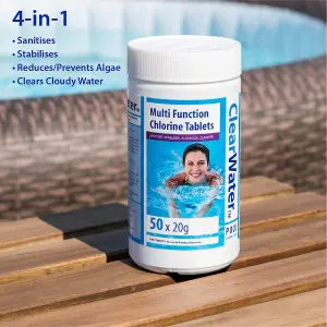 50 x 20g (1kg) Clearwater CH0019 4-in-1 Chlorine Tablets for Pools and Hot Tubs