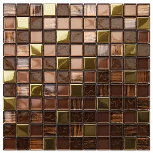 Glass mosaic on mesh for bathroom or kitchen 300mm x 300mm - Azteca Gold