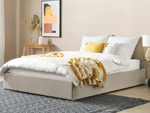 Fabric EU King Size Ottoman Bed Beige DINAN