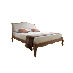 Antique French Style Amelia Rustic Oak Bed Frame - Low Foot End - Upholstered Headboard - King Size 5ft Bed Frame Only