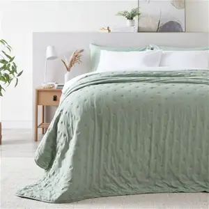 Dunelm Ella Washed Bedspread, Size: Double-King, Green, Sage