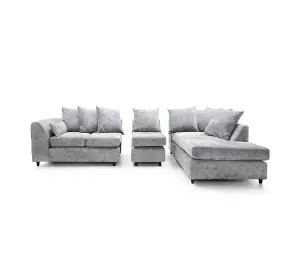 Harriet Crushed Chenille Large Right Facing Corner Sofa in Light Grey