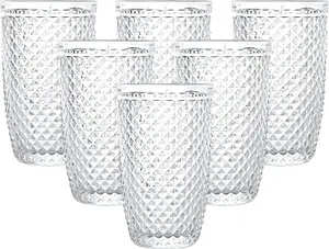 simpa 425ml Quilted Diamond Pattern Drinking Glasses, Set of 6