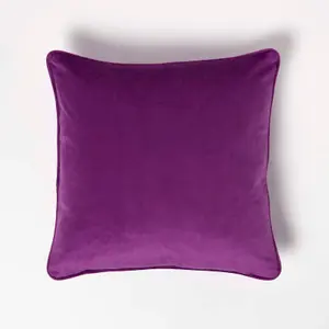 Homescapes Purple Filled Velvet Cushion with Piped Edge 46 x 46 cm