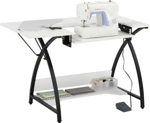 Sewing Online Small Sewing Table, White Top With Black Legs - Sewing Machine Table With Adjustable Platform, Drop Leaf Extension, And Storage Shelf. Multipurpose: Use As A Quilting/Craft Table Or Gaming/Computer Desk - 13332