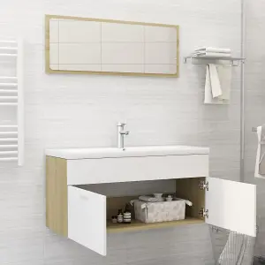 Berkfield Bathroom Furniture Set White and Sonoma Oak Engineered Wood