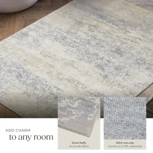 Washable Rug Dalia - various sizes, faded pattern, easy-care short pile, made of synthetic wool and felt, non-slip base - beige