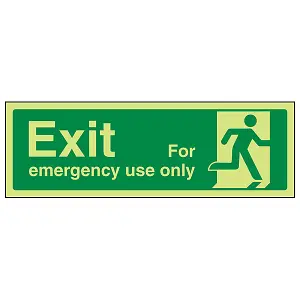 Exit For Emergency Use Man Right Sign - Glow in Dark - 300x100mm (x3)