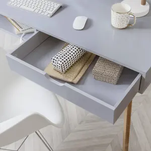 Ludvig Office Desk Computer Table in Silk Grey and Natural Pine