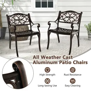 Costway 2 Pcs Cast Aluminum Patio Dining Chairs Heavy Duty Metal Bistro Chairs