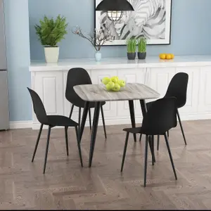 Core Products Aspen Grey Oak Effect 80cm Square Dining Table with 4 Black Plastic Curve Design Chairs