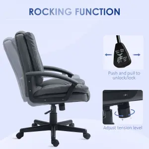 HOMCOM Faux Leather Home Office Chair Mid Back Desk Chair with Arms Dark Grey