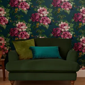 Joules Teal Floral Smooth Wallpaper Sample