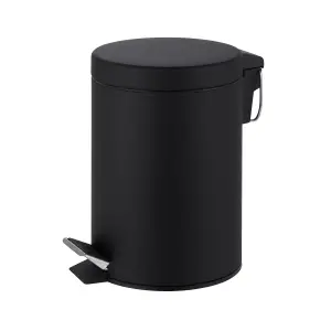 Innoteck Essentials 3Litre Round Pedal Dustbin with Removal Plastic Container -Matt Black