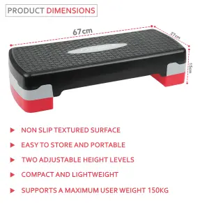 Aerobic Stepper Yoga Step Board Gym Fitness Exercise Cardio Adjustable Blocks Red