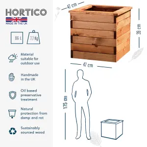 HORTICO™ Wooden Planter, 47cm Square Planter Box, Made in the UK Scandinavian Red Wood Outdoor Plant Pots H39 L47 W47 cm, 46L