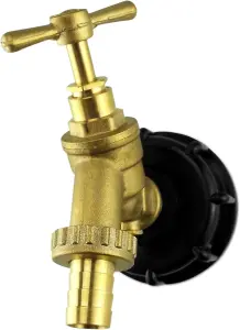 IBC Tank Adapter Hose Connector-S60X6 Brass Garden Tap with Check Valve with 1/2" Hose Fitting Pack -Heavy Duty PTFE Tape Included