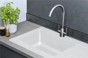 Liquida KAV860WH 1.0 Bowl Composite Reversible White Kitchen Sink And Waste Kit