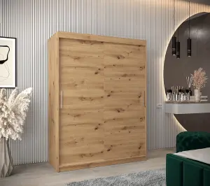 Tokyo Contemporary 2 Sliding Door Wardrobe 5 Shelves 2 Rails Oak Artisan Effect (H)2000mm (W)1500mm (D)620mm