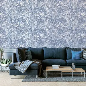 Arthouse Liquid Marble Navy Wallpaper