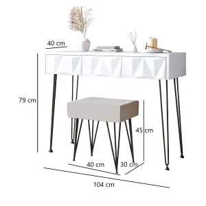 Claudia Dressing Table & Velvet Stool White/Black Leg