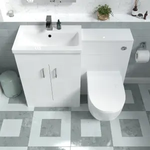 Nes Home 1100mm Freestanding White Basin Vanity & Back To Wall Toilet