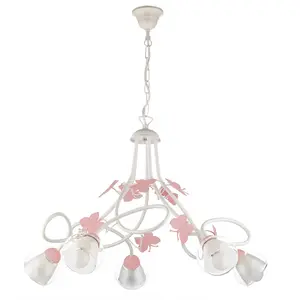 Luminosa Butterfly 5 Light Multi Arm Pendant Ceiling Light, Glass Shades