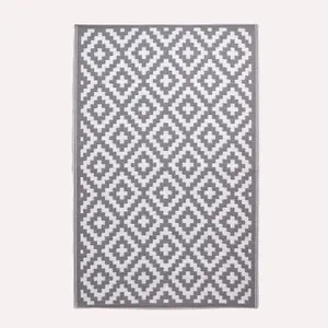 Homescapes Zoe Geometric White & Grey Outdoor Rug, 120 x 180 cm